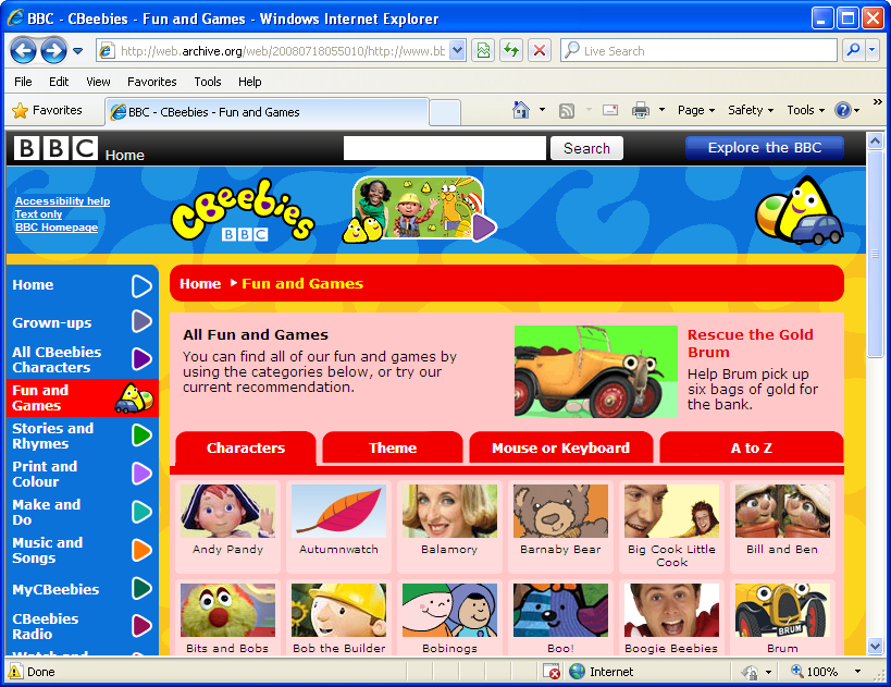 CBeebies website as seen in 2008